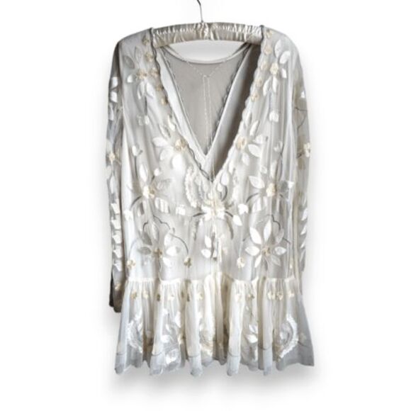 Free People Hearts are Wild embroidered sheer illusion mini dress‎ Ivory size S - Picture 4 of 12